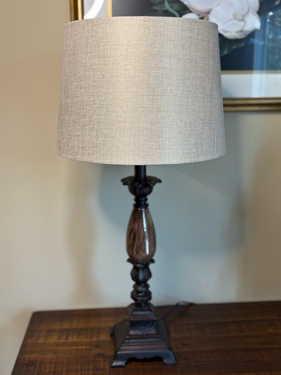 Allen + Roth Other - Allen + Roth Bronze Plug In Resin Base Lamp With Fabric Shade
